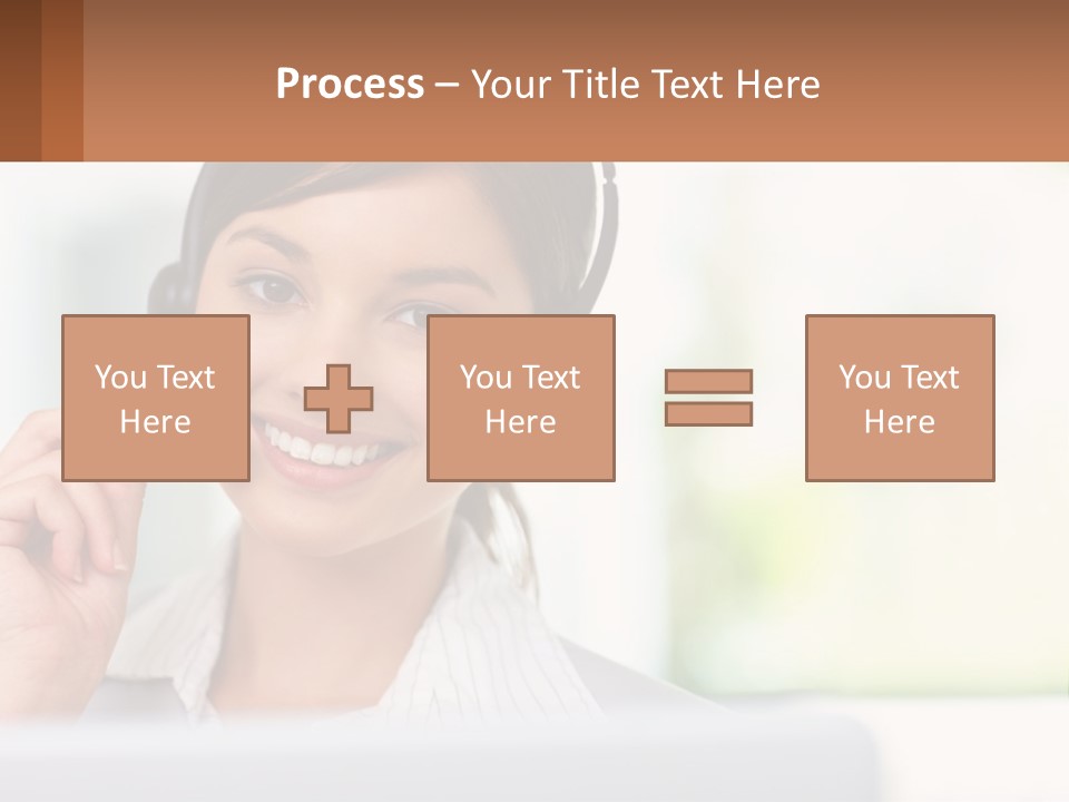 A Woman Wearing A Headset With A Business Card In Front Of Her PowerPoint Template