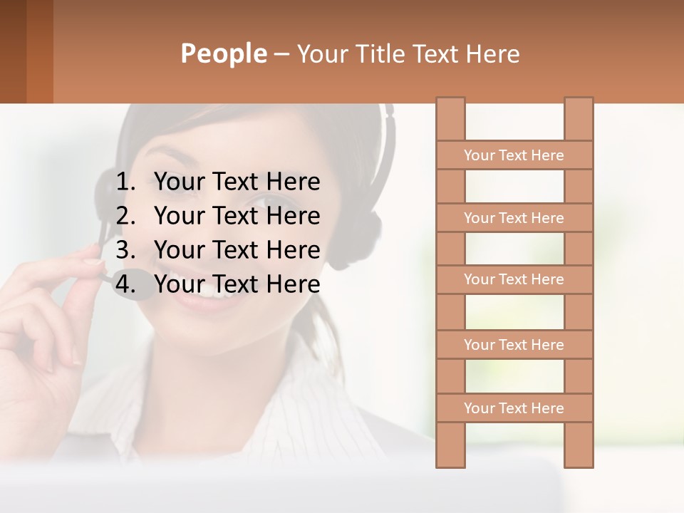 A Woman Wearing A Headset With A Business Card In Front Of Her PowerPoint Template