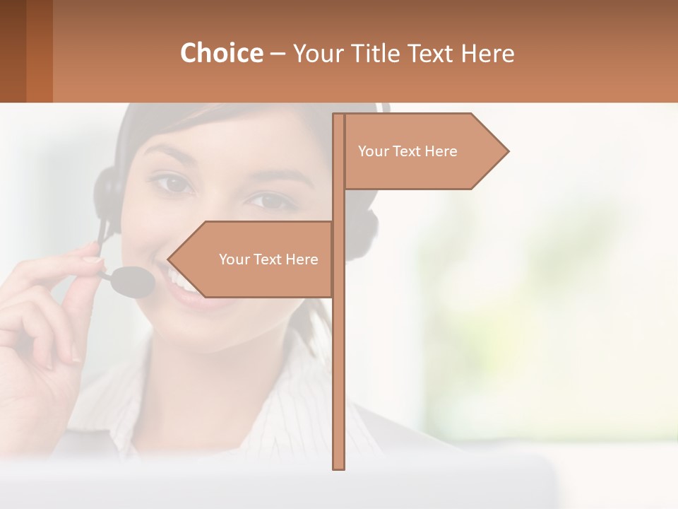 A Woman Wearing A Headset With A Business Card In Front Of Her PowerPoint Template