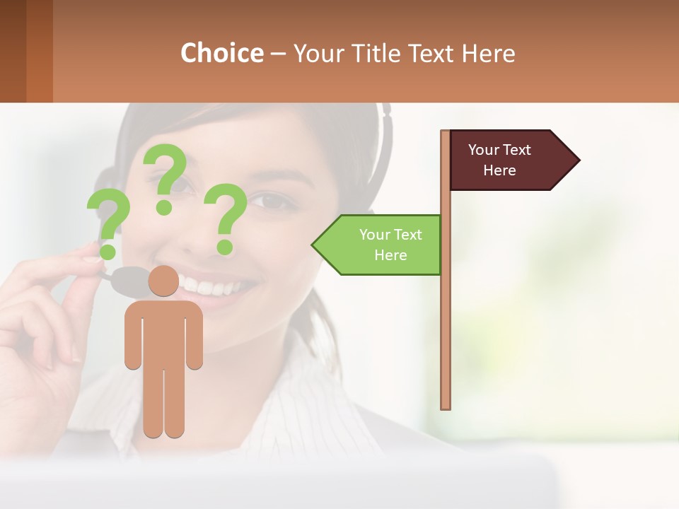 A Woman Wearing A Headset With A Business Card In Front Of Her PowerPoint Template