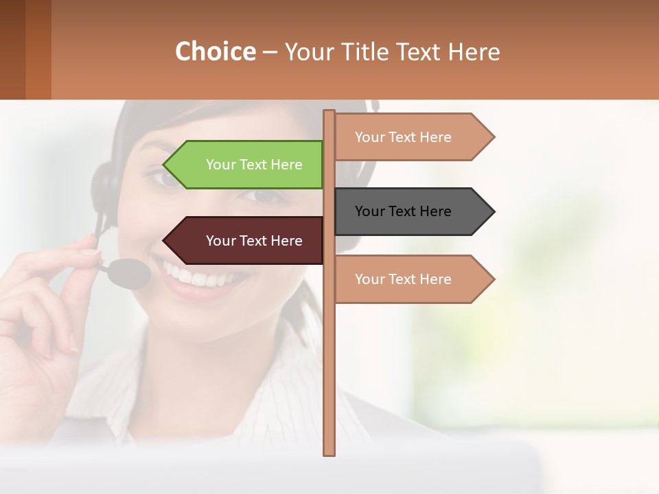 A Woman Wearing A Headset With A Business Card In Front Of Her PowerPoint Template