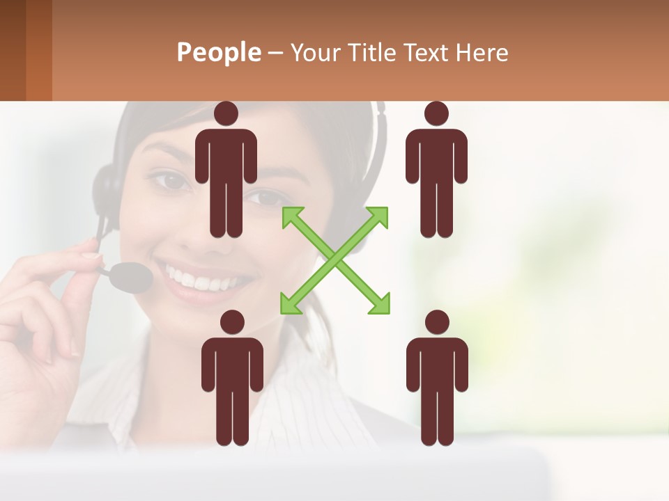 A Woman Wearing A Headset With A Business Card In Front Of Her PowerPoint Template