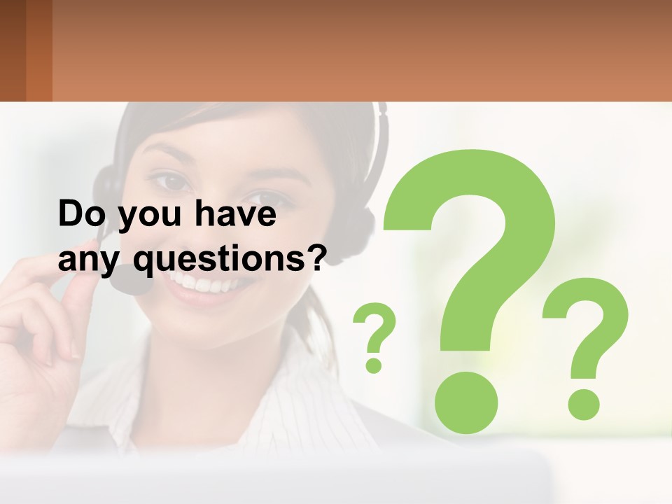 A Woman Wearing A Headset With A Business Card In Front Of Her PowerPoint Template