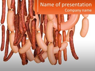 A Group Of Sausages Hanging From The Ceiling PowerPoint Template
