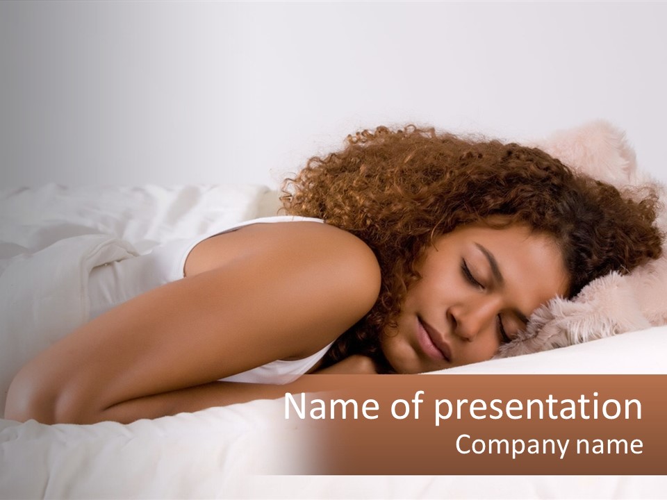 A Woman Laying In Bed With Her Head On Her Pillow PowerPoint Template