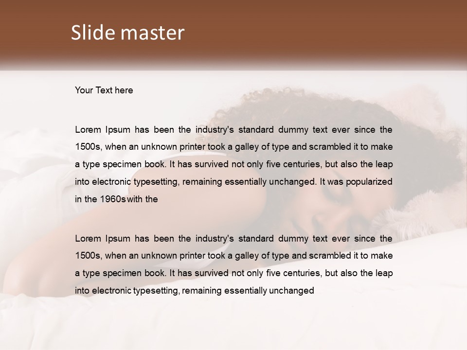 A Woman Laying In Bed With Her Head On Her Pillow PowerPoint Template