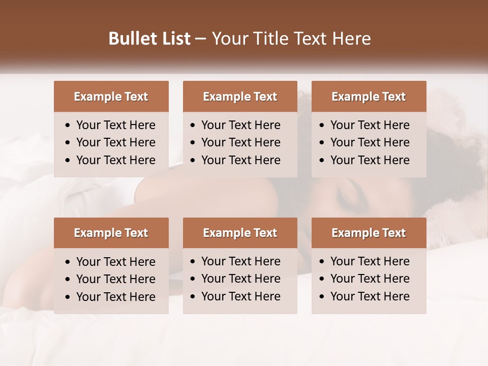 A Woman Laying In Bed With Her Head On Her Pillow PowerPoint Template