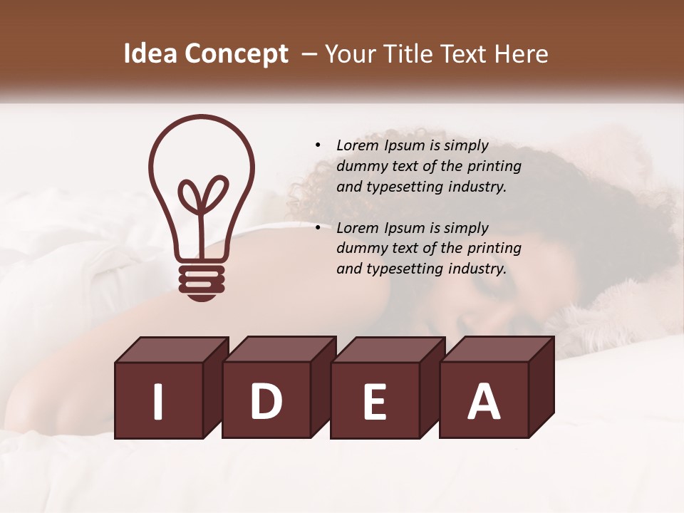 A Woman Laying In Bed With Her Head On Her Pillow PowerPoint Template