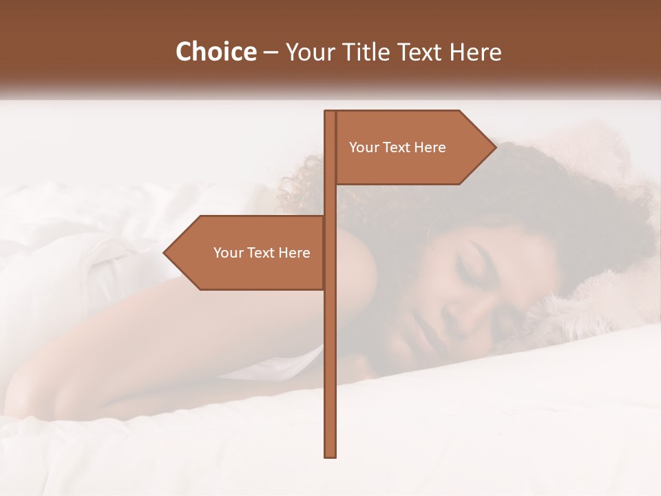 A Woman Laying In Bed With Her Head On Her Pillow PowerPoint Template