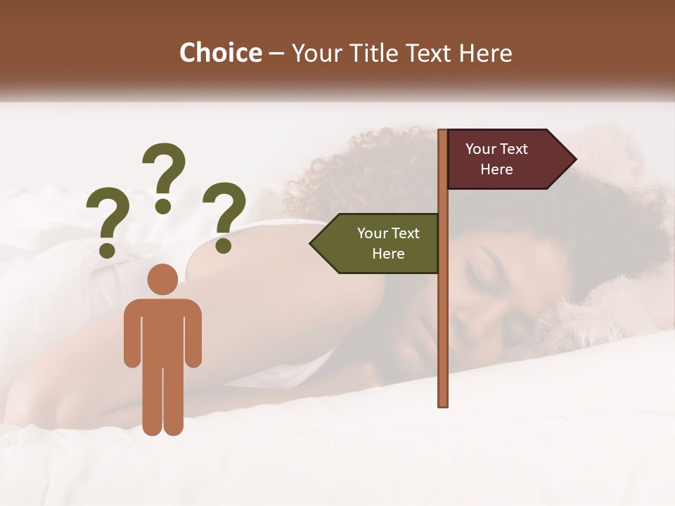 A Woman Laying In Bed With Her Head On Her Pillow PowerPoint Template