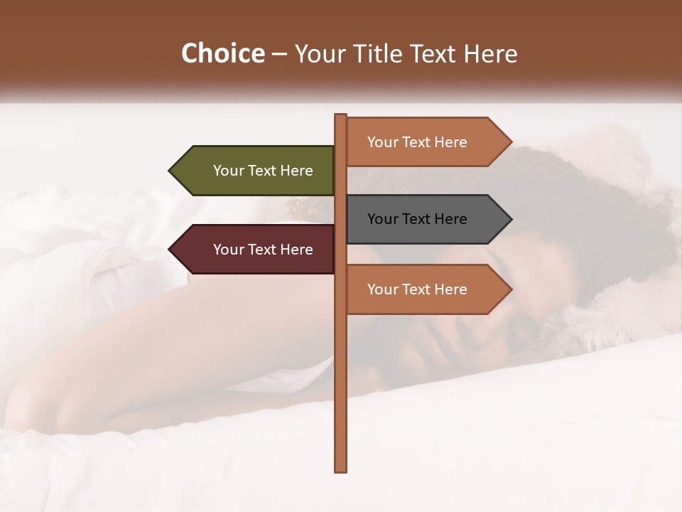 A Woman Laying In Bed With Her Head On Her Pillow PowerPoint Template