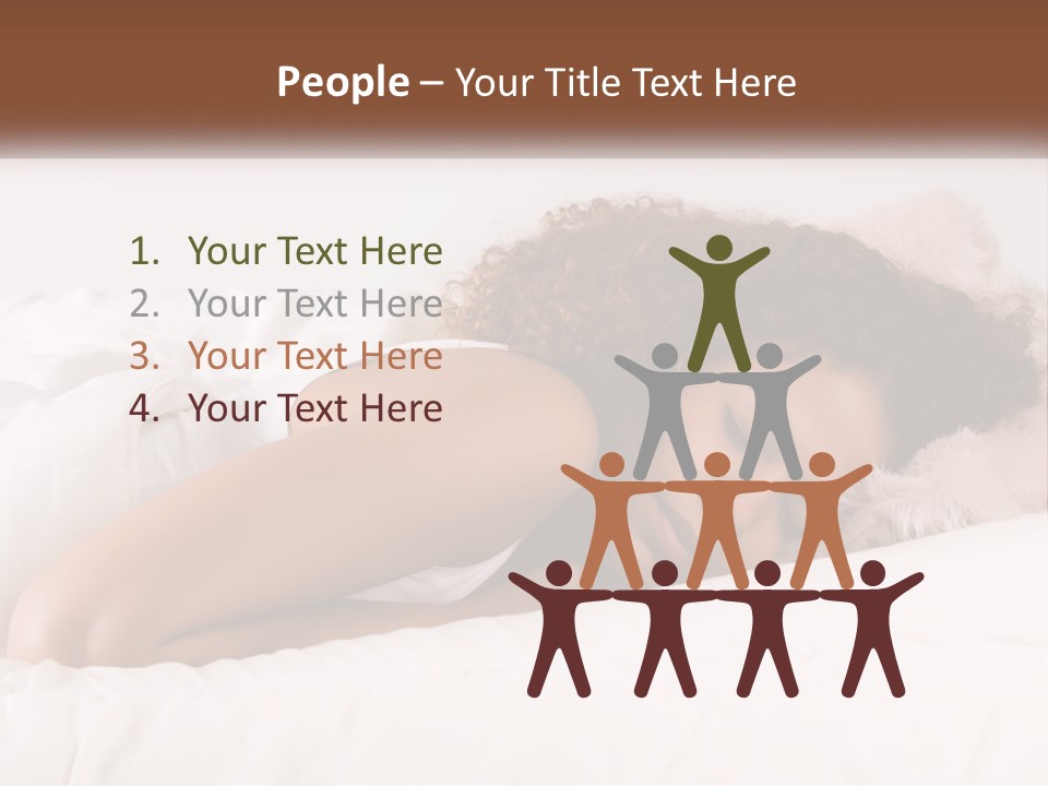 A Woman Laying In Bed With Her Head On Her Pillow PowerPoint Template