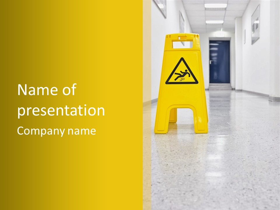 Corridor Warning Sign Fall PowerPoint Template