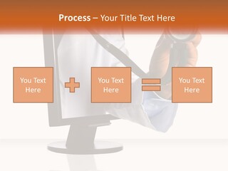 A Doctor Holding A Stethoscope Up To A Computer Screen PowerPoint Template
