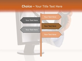 A Doctor Holding A Stethoscope Up To A Computer Screen PowerPoint Template