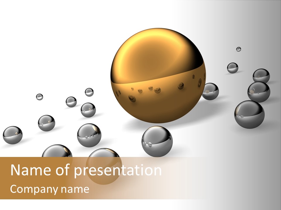 A Golden Sphere Surrounded By Bubbles On A White Background PowerPoint Template