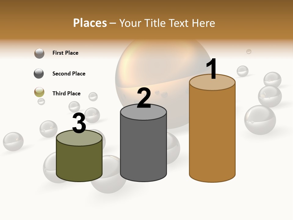 A Golden Sphere Surrounded By Bubbles On A White Background PowerPoint Template