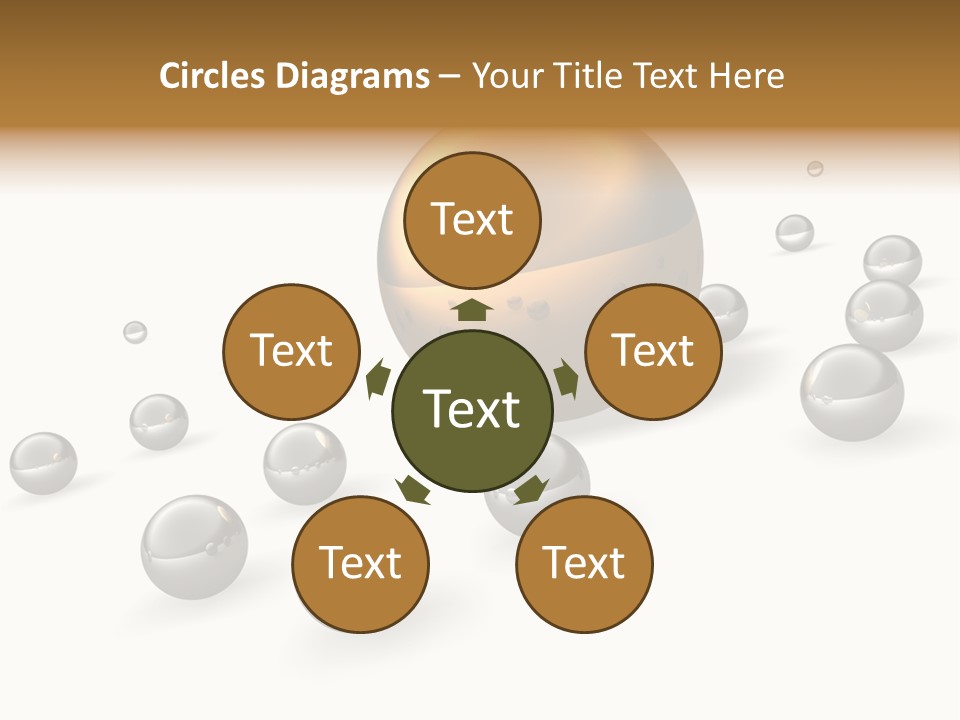 A Golden Sphere Surrounded By Bubbles On A White Background PowerPoint Template