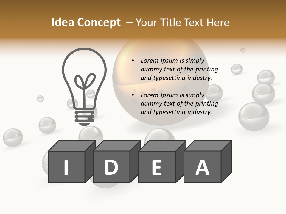 A Golden Sphere Surrounded By Bubbles On A White Background PowerPoint Template