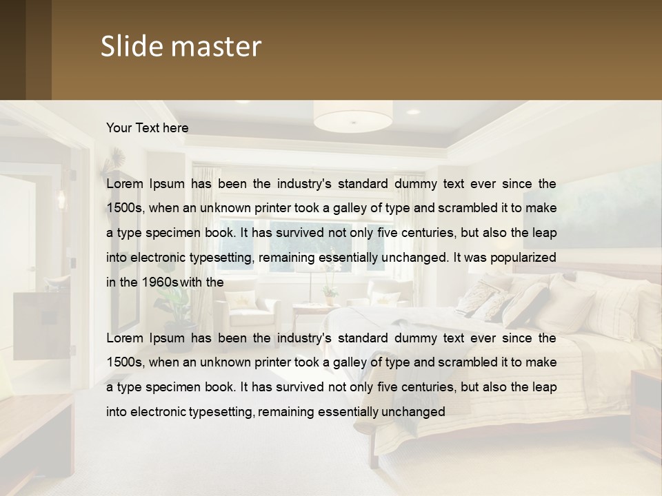 A Bedroom With A Large Bed And A Painting On The Wall PowerPoint Template