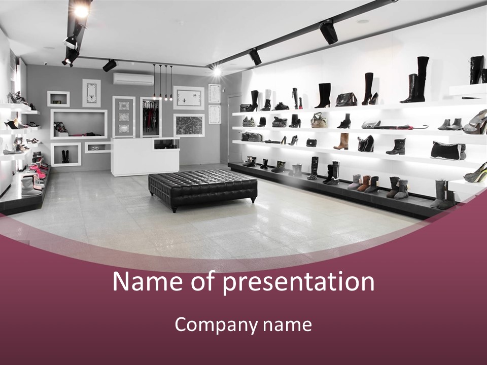 A Shoe Store With Lots Of Shoes On Display PowerPoint Template