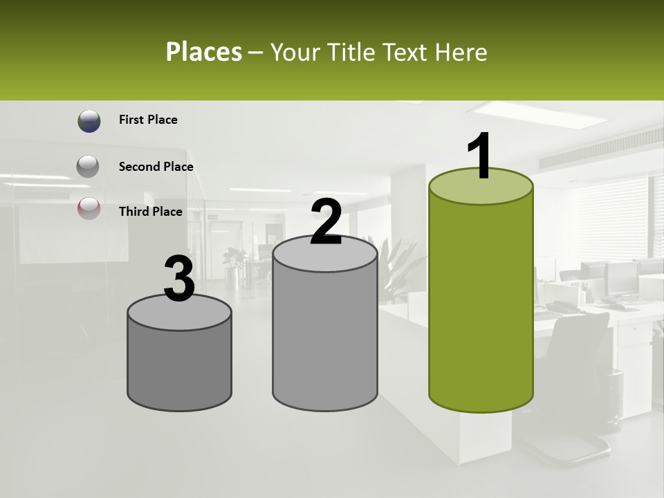 An Office With A Desk And Chairs And A Plant PowerPoint Template