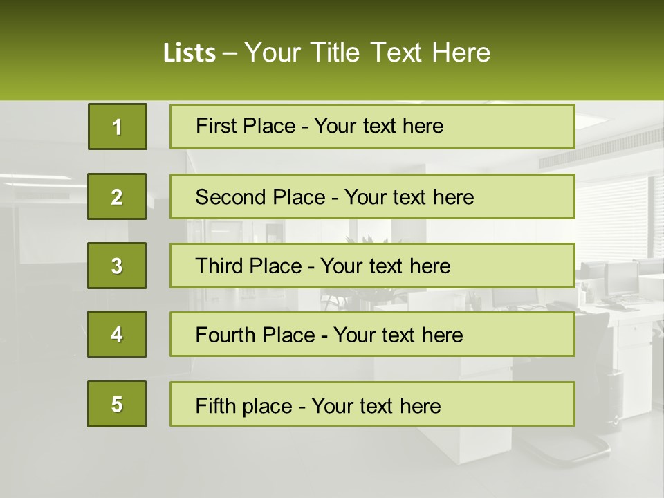 An Office With A Desk And Chairs And A Plant PowerPoint Template