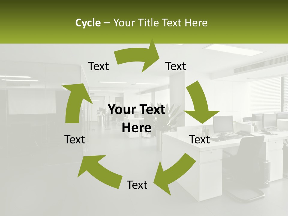 An Office With A Desk And Chairs And A Plant PowerPoint Template
