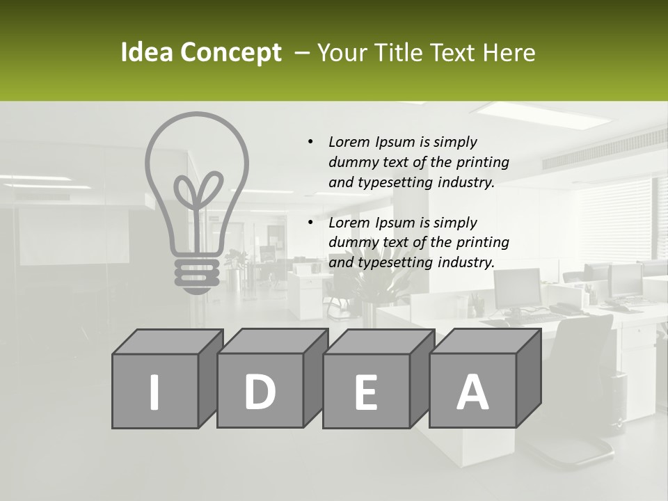 An Office With A Desk And Chairs And A Plant PowerPoint Template