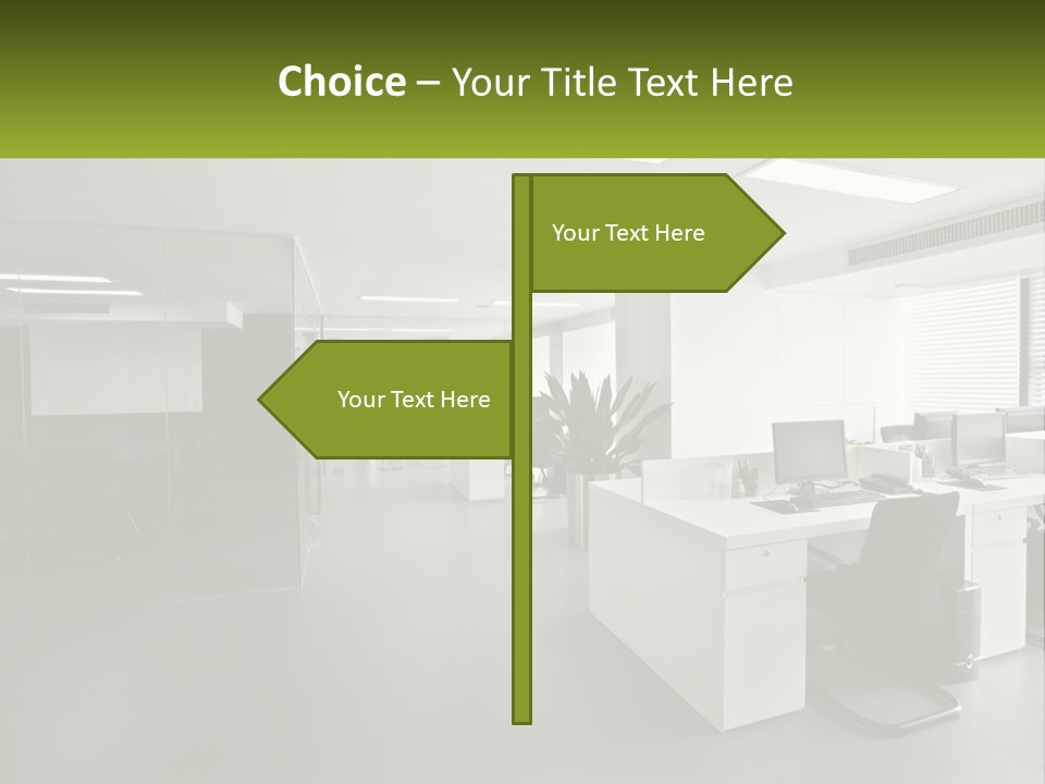 An Office With A Desk And Chairs And A Plant PowerPoint Template