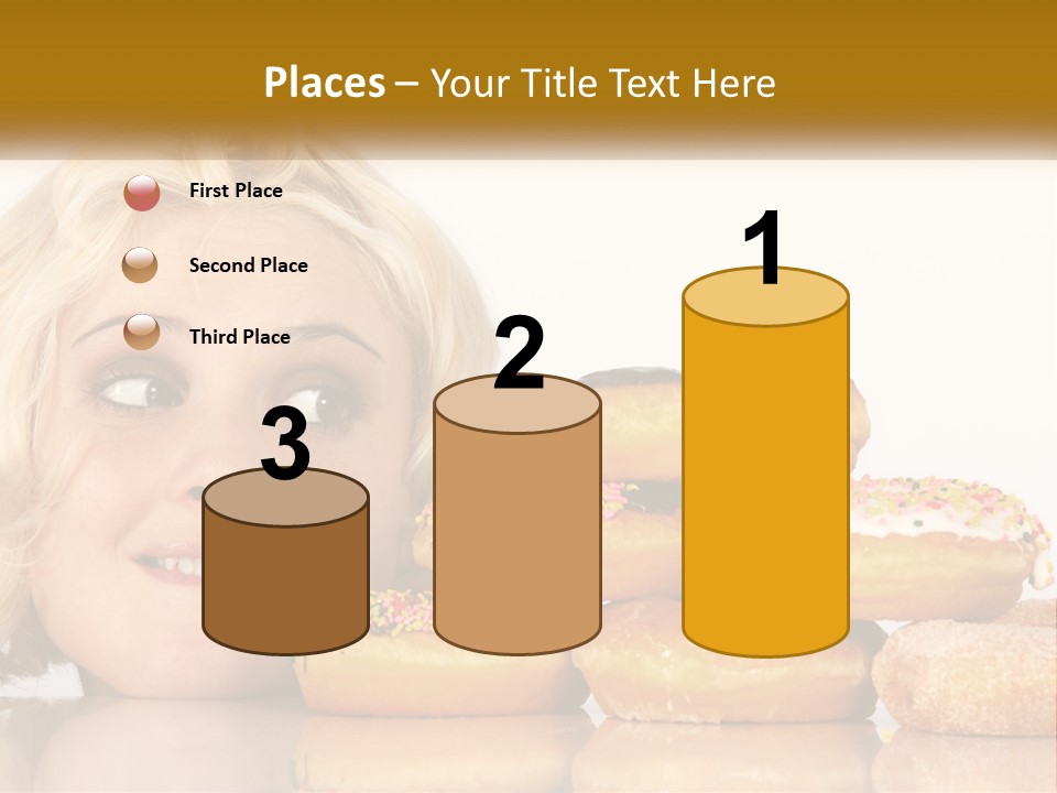 A Woman With A Bunch Of Doughnuts In Front Of Her PowerPoint Template