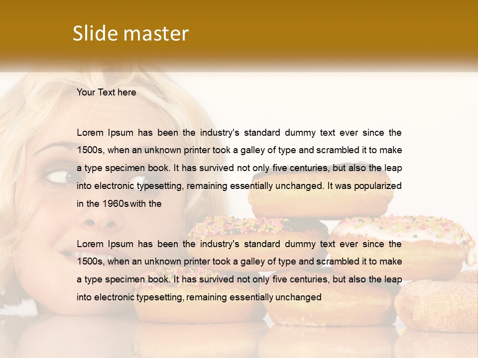 A Woman With A Bunch Of Doughnuts In Front Of Her PowerPoint Template