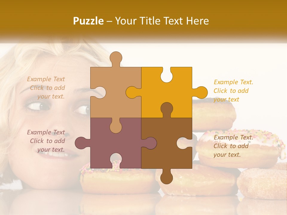 A Woman With A Bunch Of Doughnuts In Front Of Her PowerPoint Template