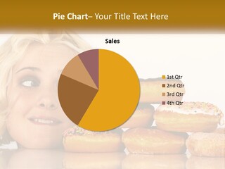 A Woman With A Bunch Of Doughnuts In Front Of Her PowerPoint Template
