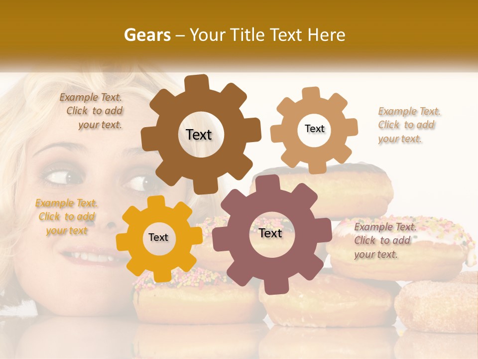 A Woman With A Bunch Of Doughnuts In Front Of Her PowerPoint Template