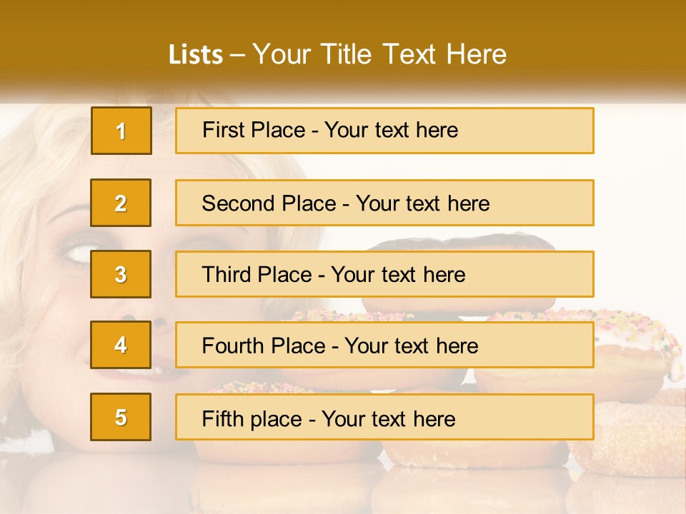 A Woman With A Bunch Of Doughnuts In Front Of Her PowerPoint Template