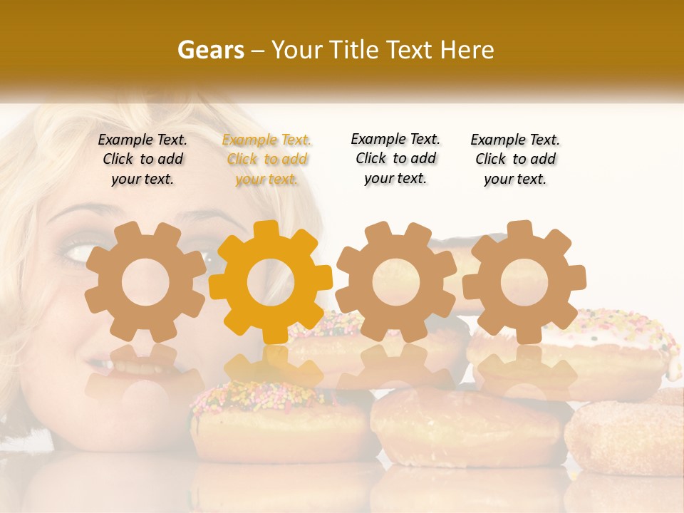 A Woman With A Bunch Of Doughnuts In Front Of Her PowerPoint Template