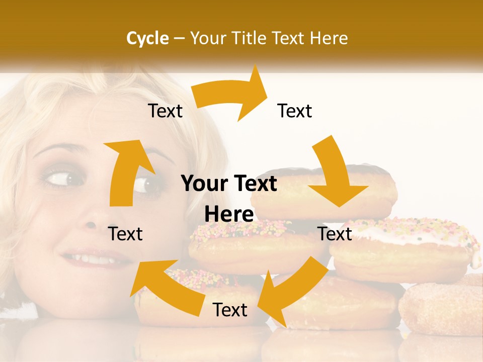 A Woman With A Bunch Of Doughnuts In Front Of Her PowerPoint Template