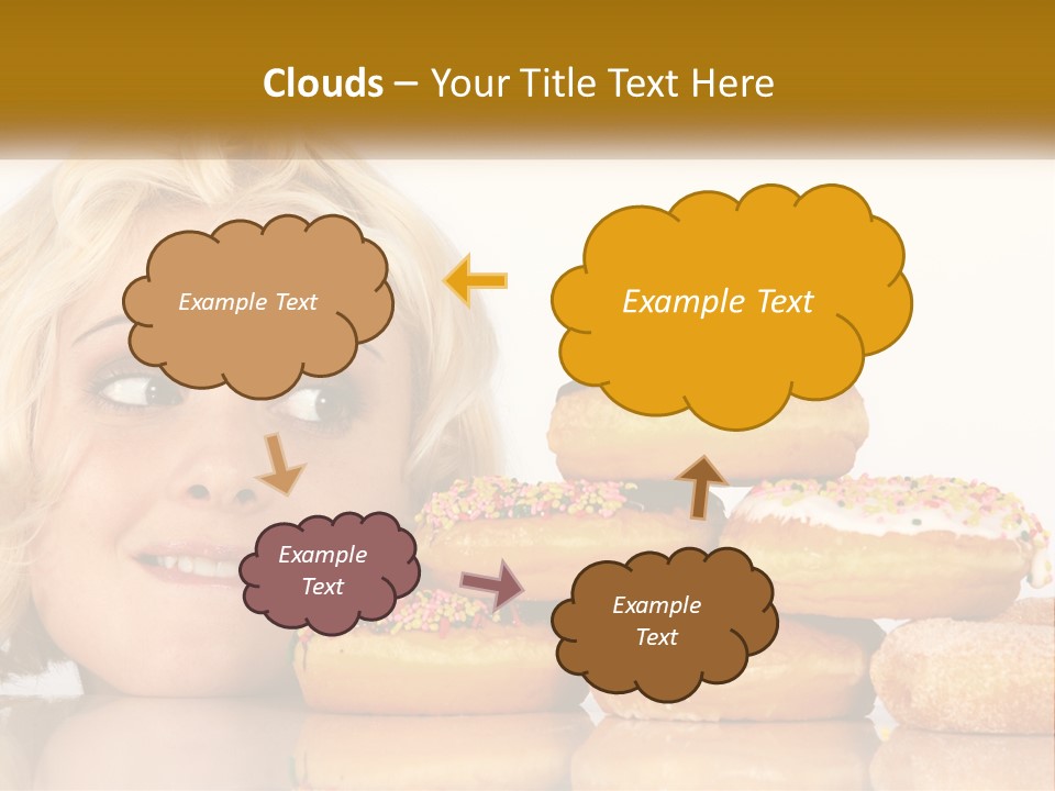 A Woman With A Bunch Of Doughnuts In Front Of Her PowerPoint Template