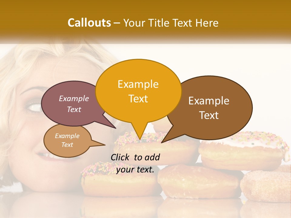 A Woman With A Bunch Of Doughnuts In Front Of Her PowerPoint Template