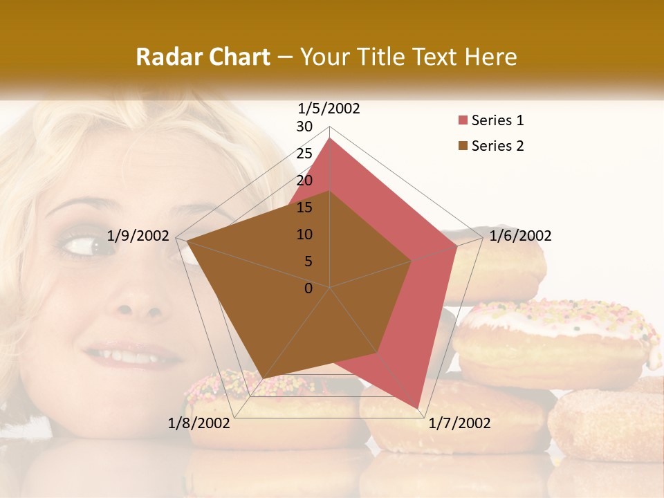 A Woman With A Bunch Of Doughnuts In Front Of Her PowerPoint Template