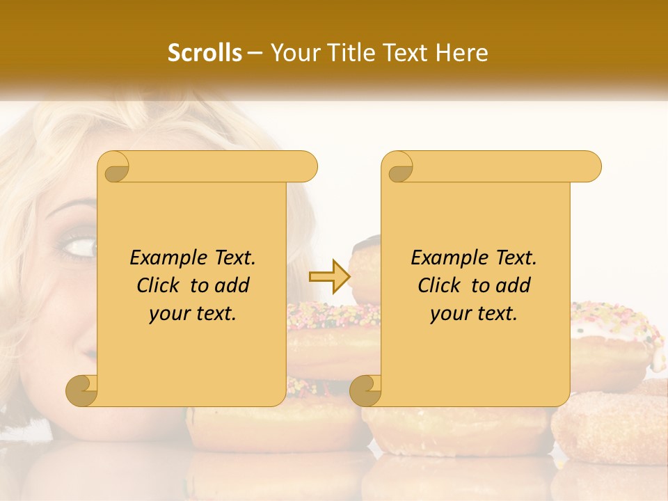 A Woman With A Bunch Of Doughnuts In Front Of Her PowerPoint Template