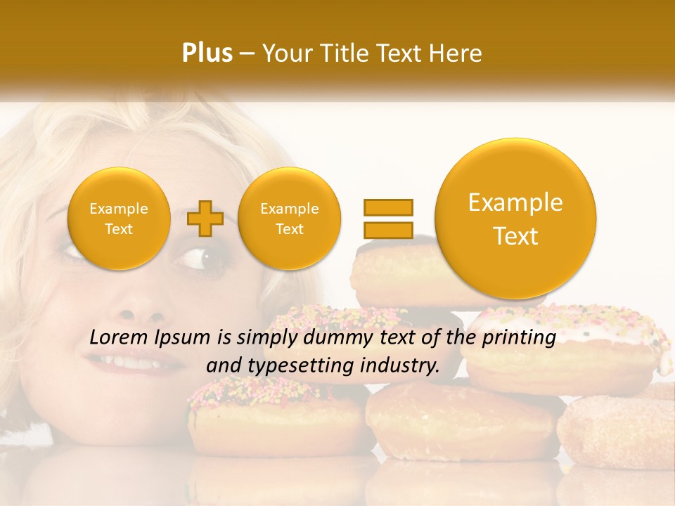 A Woman With A Bunch Of Doughnuts In Front Of Her PowerPoint Template