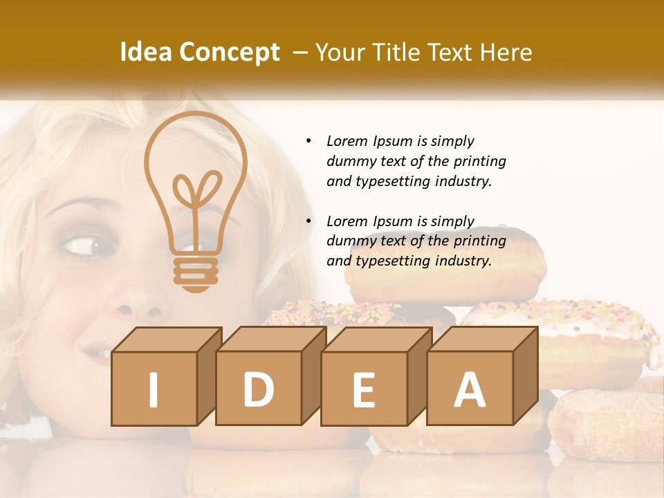 A Woman With A Bunch Of Doughnuts In Front Of Her PowerPoint Template