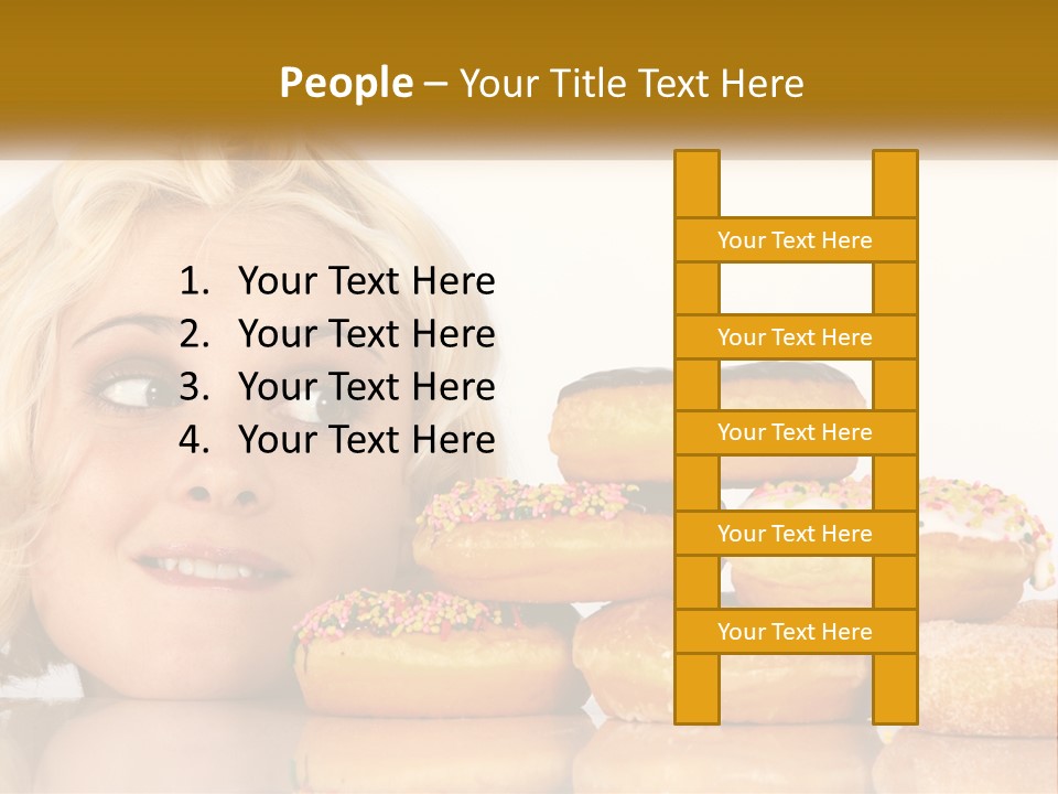 A Woman With A Bunch Of Doughnuts In Front Of Her PowerPoint Template