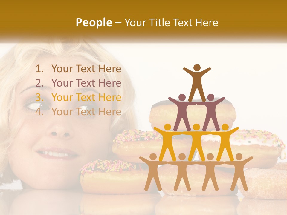 A Woman With A Bunch Of Doughnuts In Front Of Her PowerPoint Template