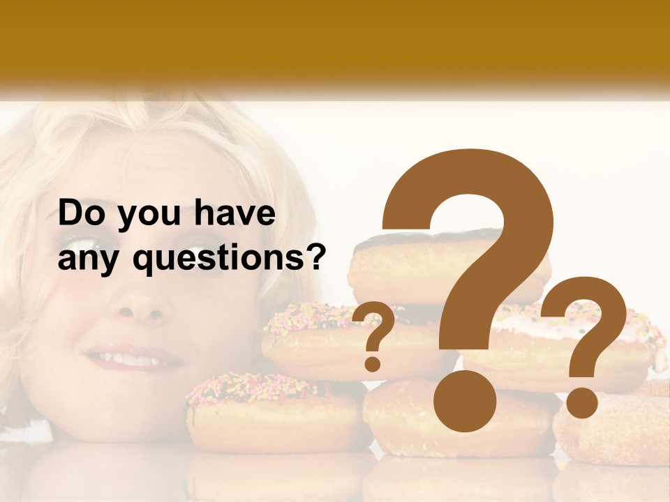 A Woman With A Bunch Of Doughnuts In Front Of Her PowerPoint Template