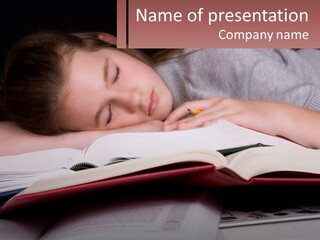 A Young Girl Sleeping On Top Of A Book PowerPoint Template
