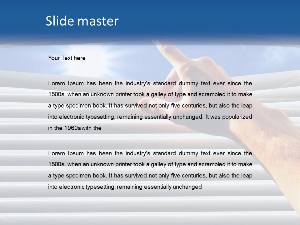 A Hand Is Pointing To The Sky Through A Window PowerPoint Template