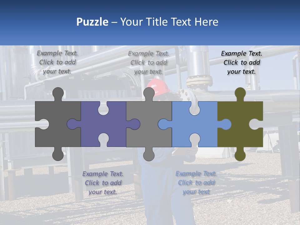 A Woman In Blue Overalls And A Red Hard Hat Standing In Front Of A PowerPoint Template